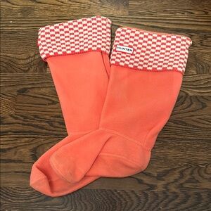Hunter Tall Boot Socks‎ Coral Orange Fleece Checkered Cuff Medium UAS3027AAN